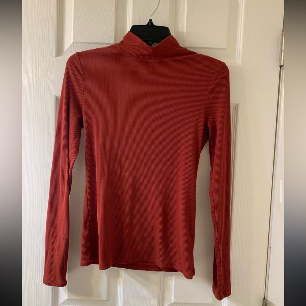 Dark burnt orange lock sleeve mock neck